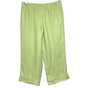 J. Jill  Green Linen Wide Leg Cropped Pants Sz S petite Pull On Side Pocket